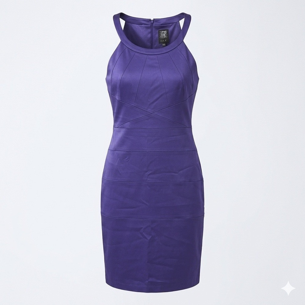 JAX Purple Satin Halter Bandage Sheath Dress 10 Sleeveless Cocktail Formal Jewel